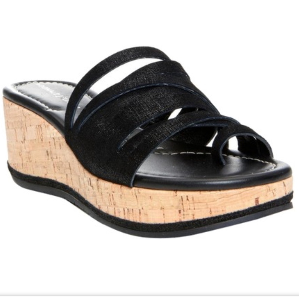 Donald J Pliner Sheena2 Black strappy cork wedges